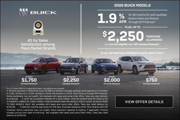 1.9% APR FOR 36 MONTHS 
FOR WELL-QUALIFIED BUYERS when you finance through GM Financial.1

Plus, ...