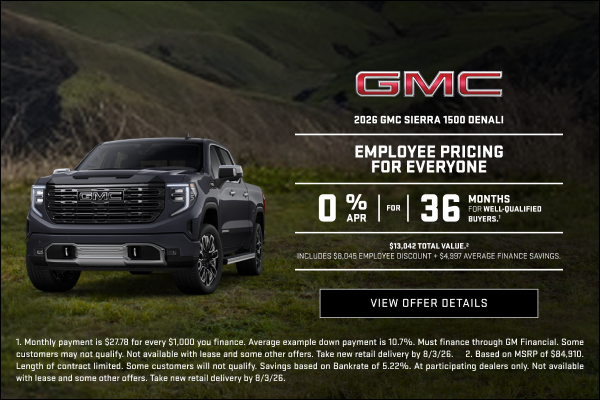 EMPLOYEE PRICING FOR EVERYONE

0% APR FOR 36 MONTHS for well-qualified buyers.1

$13,042 Total Va...