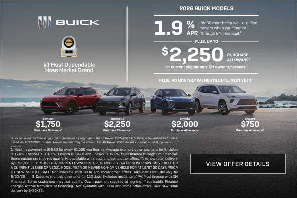 1.9% APR FOR 36 MONTHS 
FOR WELL-QUALIFIED BUYERS when you finance through GM Financial.1

Plus, ...